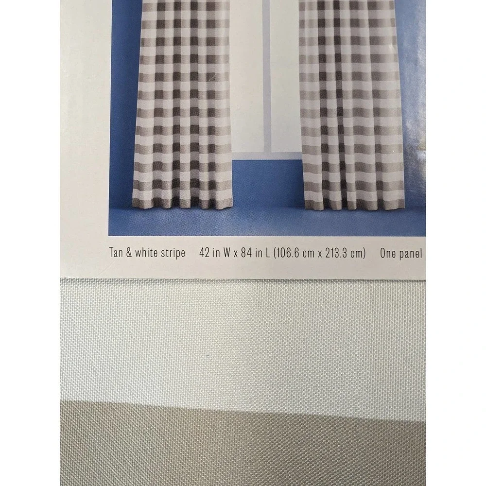 Room darkening Curtain panel, tan and white stripe